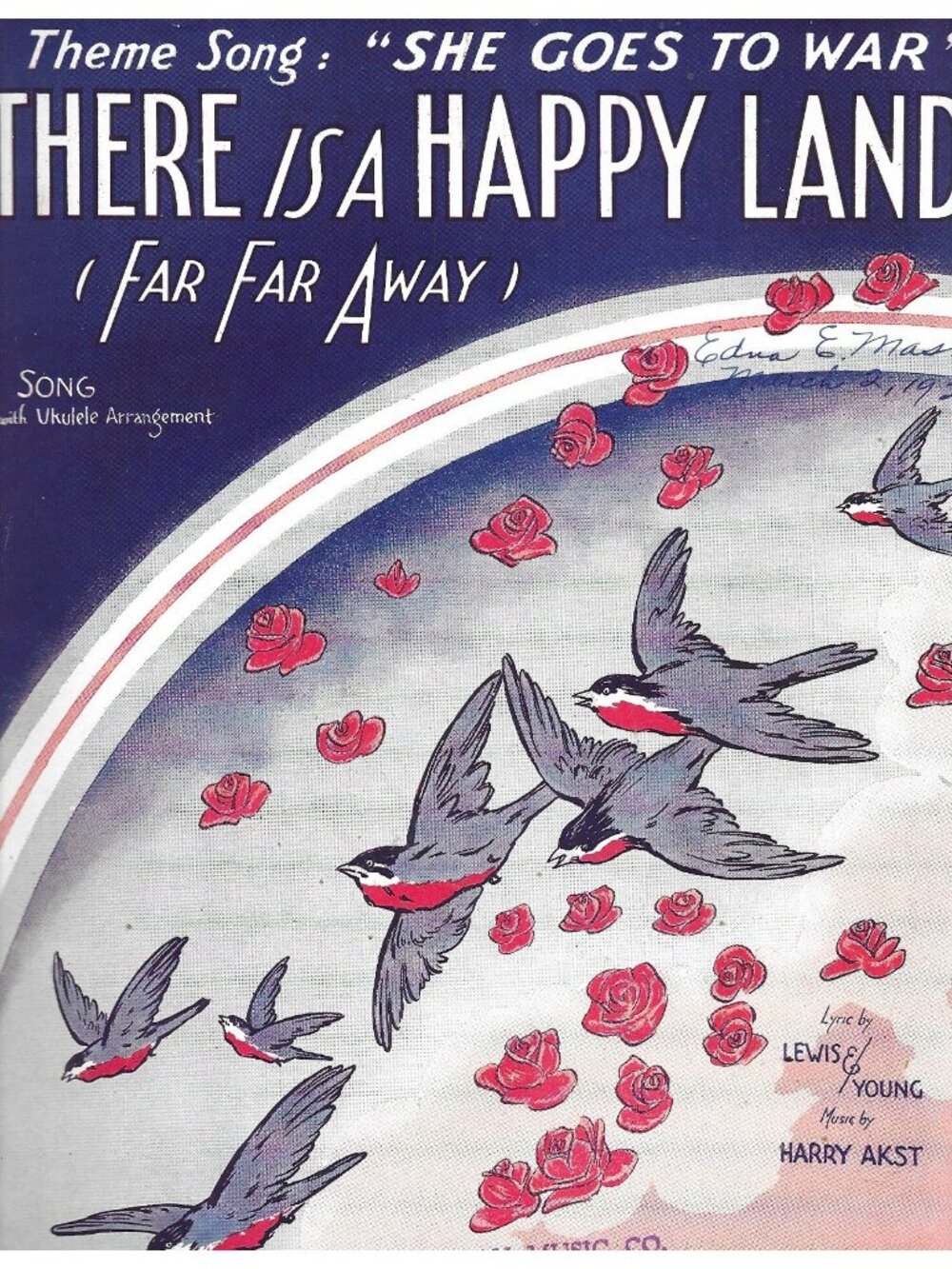 There Is a Happy Land 1928 Sheet Music Akst Remick She Goes to War